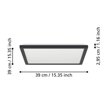 Eglo - LED Stmievateľné kúpeľňové stropné svietidlo LED/17,6W/230V 2700-6500K 39x39 cm IP44 čierna + diaľkové ovládanie