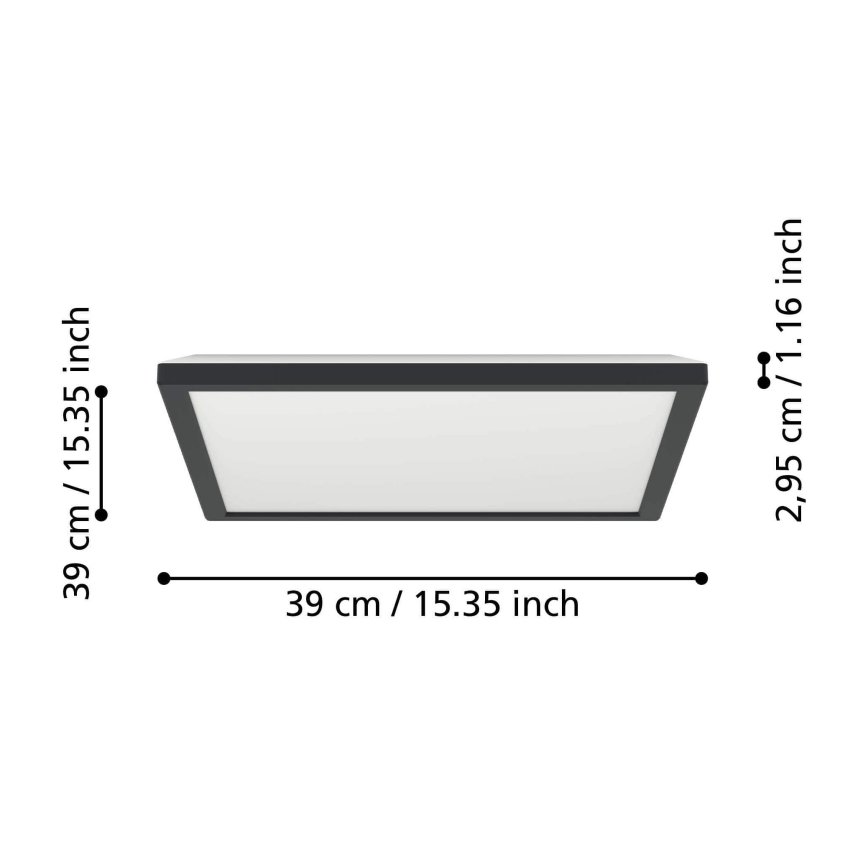 Eglo - LED Stmievateľné kúpeľňové stropné svietidlo LED/17,6W/230V 2700-6500K 39x39 cm IP44 čierna + diaľkové ovládanie