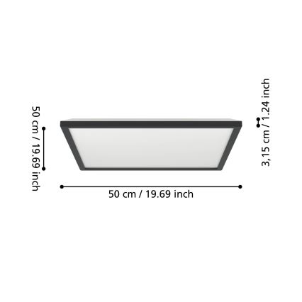 Eglo 901457 - LED Stmievateľné kúpeľňové stropné svietidlo LED/17W/230V 2700-6500K 50x50 cm IP44 čierna + diaľkové ovládanie
