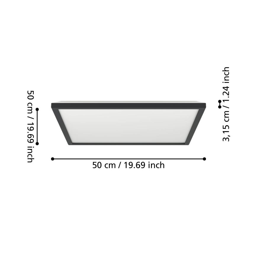 Eglo 901457 - LED Stmievateľné kúpeľňové stropné svietidlo LED/17W/230V 2700-6500K 50x50 cm IP44 čierna + diaľkové ovládanie