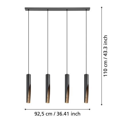 Eglo - LED Luster na lanku 4xGU10/4,5W/230V 3000K čierna/hnedá