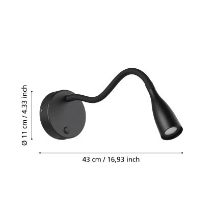 Eglo - LED flexibilná nástenná lampa s USB LED/3,8W/230V čierna