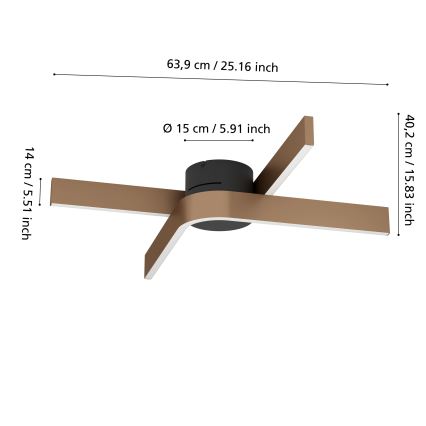 Eglo - LED RGBW stmievateľné stropné svietidlo 2xLED/18W/230V 2700-6500K medená/čierna