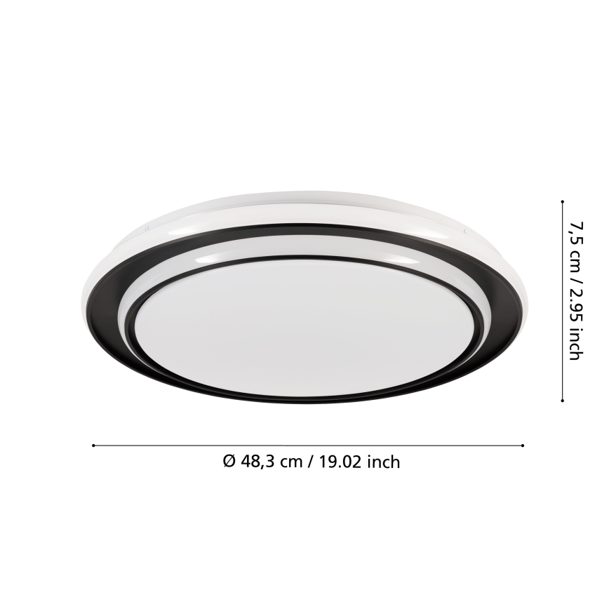 Eglo - LED stropné svietidlo 36 W, 230 V, 2700/4000/6500 K, pr. 49 cm, čierne