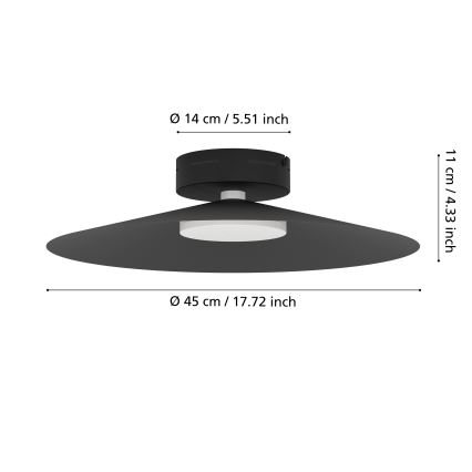 Eglo - RGBW LED stmievateľné stropné svietidlo LED/15,5W/230V 2700-6500K pr. 45 cm čierne
