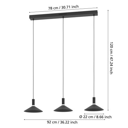 Eglo - LED RGBW Stmievateľný luster na lane 3xLED/7,5W/230V 2700-6500K čierny