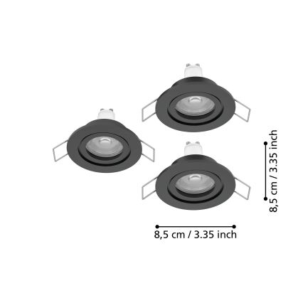 Eglo - SADA 3 ks LED kúpeľňových zapustených bodových svietidiel 1xGU10/4,5W/230V IP44 čierne
