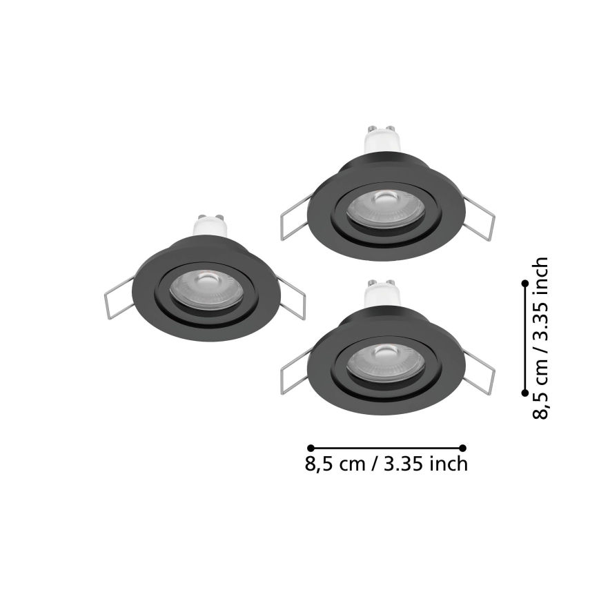 Eglo - SADA 3 ks LED kúpeľňových zapustených bodových svietidiel 1xGU10/4,5W/230V IP44 čierne
