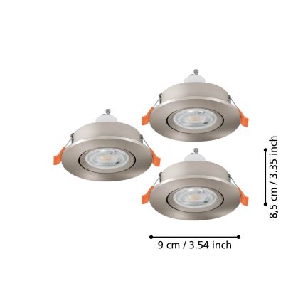 Eglo - SADA 3x LED zapustené bodové svietidlo 1xGU10/4,5W/230V matný chróm