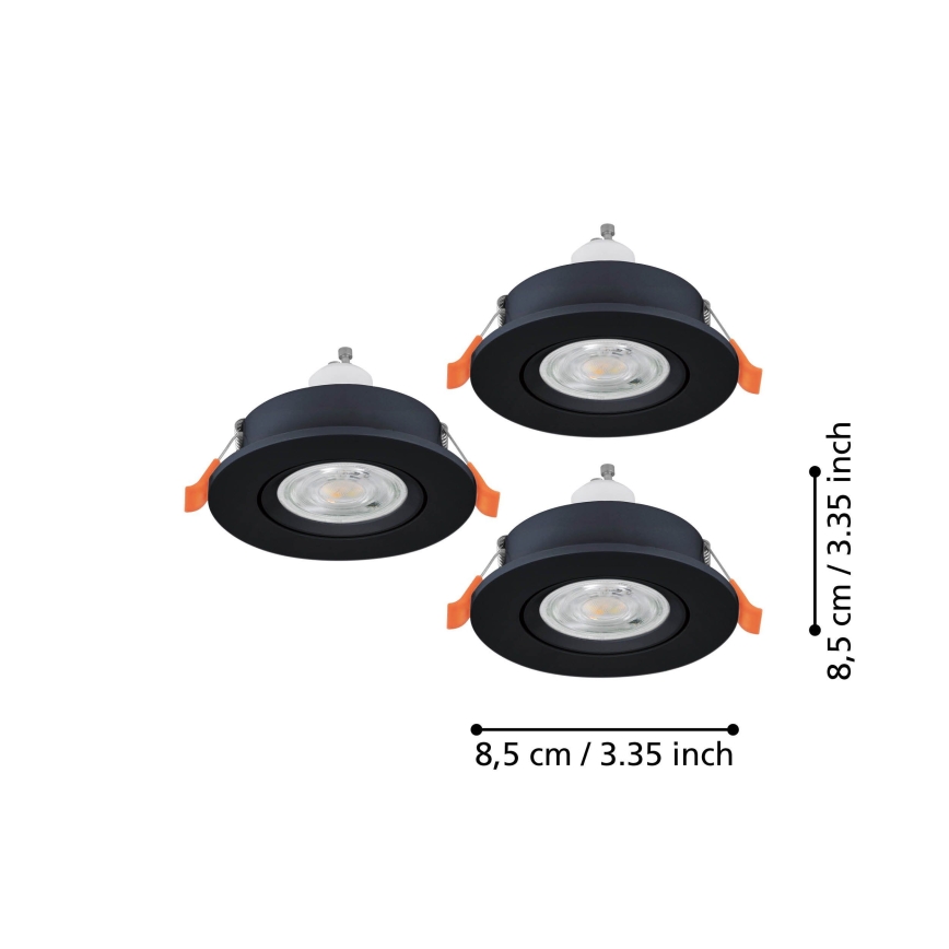 Eglo - SADA 3x LED Kúpeľňové podhľadové bodové svietidlo 1xGU10/4,5W/230V IP44 čierna
