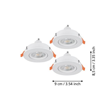 Eglo - Sada 3x LED zapustených stropných bodových svietidiel 1xGU10/4,5W/230V biela