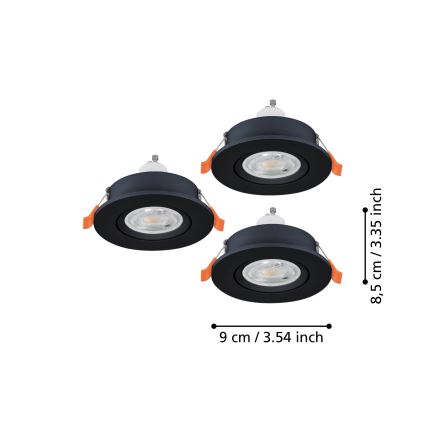 Eglo - SADA 3x LED podhľadové bodové svietidlo 1xGU10/4,5W/230V čierna