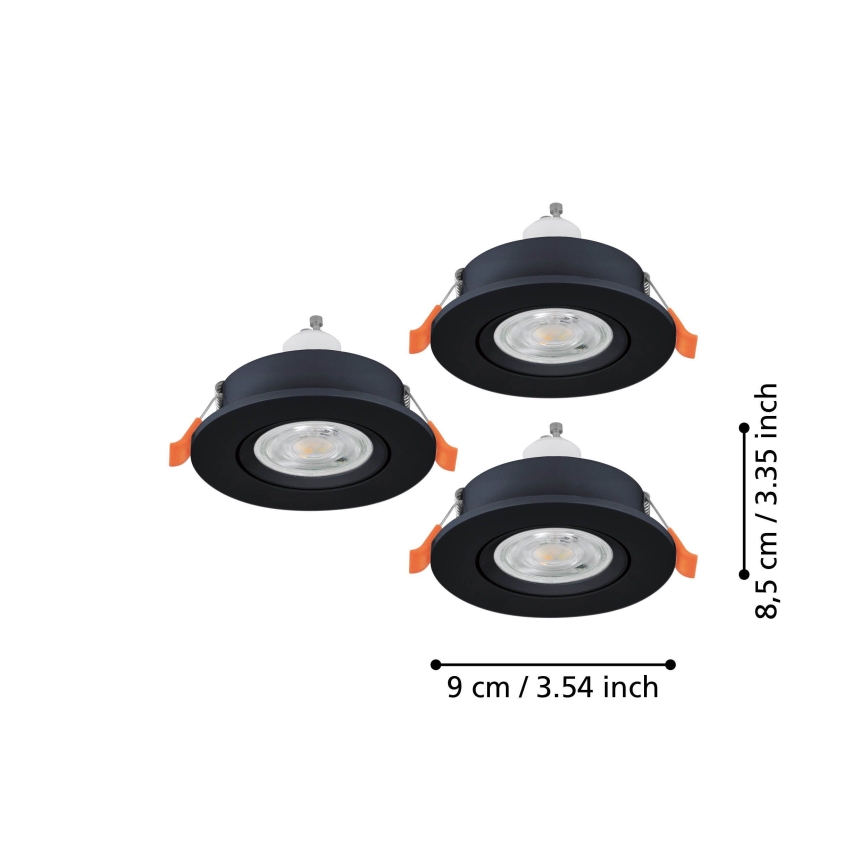 Eglo - SADA 3x LED podhľadové bodové svietidlo 1xGU10/4,5W/230V čierna
