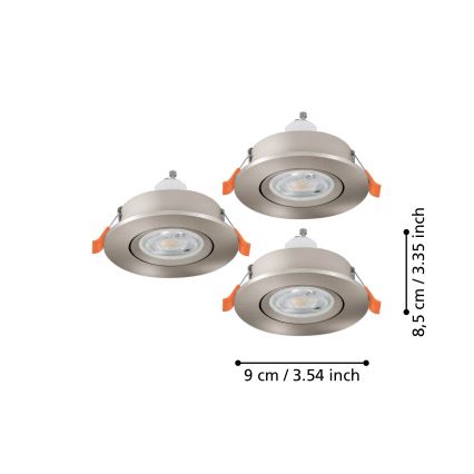 Eglo - Sada 3x LED zapustených bodových svietidiel 1xGU10/4,5W/230V matný chróm