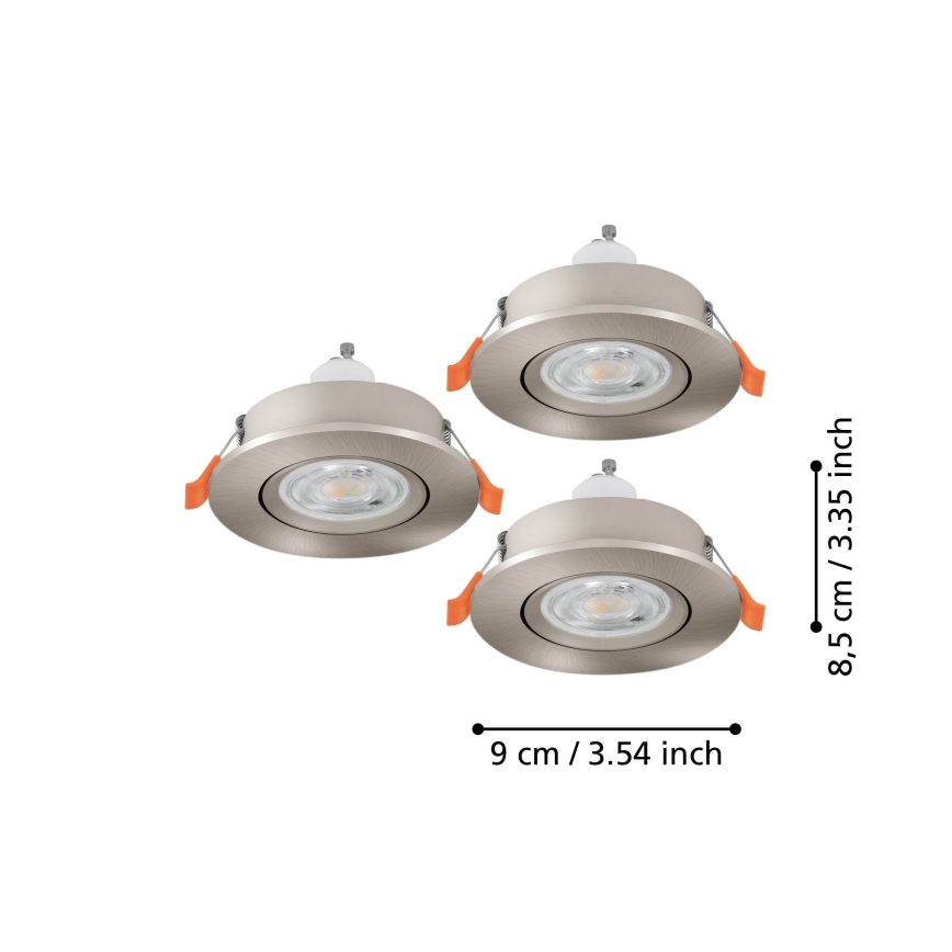 Eglo - Sada 3x LED zapustených bodových svietidiel 1xGU10/4,5W/230V matný chróm
