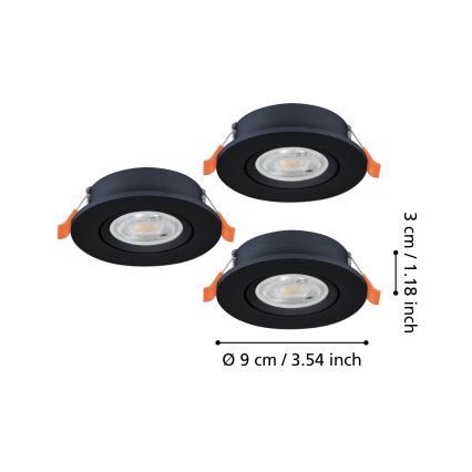Eglo - SADA 3x LED zapustené stropné bodové svietidlo LED/4,8W/230V 2700/4000/6500K čierna