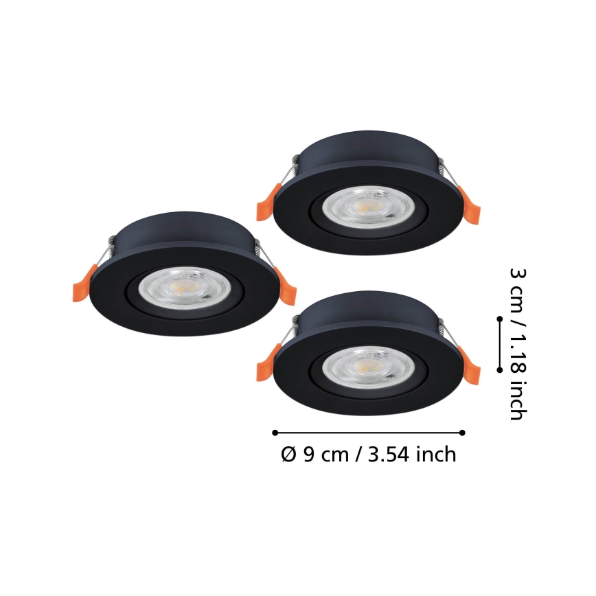 Eglo - SADA 3x LED zapustené stropné bodové svietidlo LED/4,8W/230V 2700/4000/6500K čierna