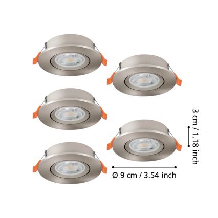 Eglo - SADA 5 ks zapustených LED bodových svietidiel LED/4,8W/230V 2700/4000/6500K matný chróm