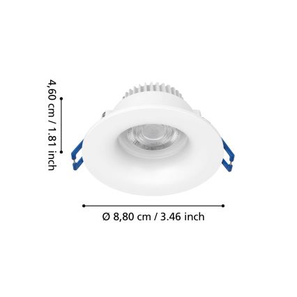 Eglo - LED kúpeľňové podhľadové svietidlo LED/4,9 W/230 V 2700/4000/6500 K, priemer 8,8 cm, IP65, biela