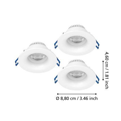 Eglo - Sada 3x LED kúpeľňových zapustených svietidiel LED/4,9W/230V 2700/4000/6500K pr. 8,8 cm IP65 biela