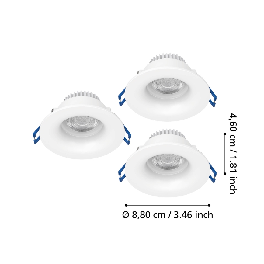 Eglo - Sada 3x LED kúpeľňových zapustených svietidiel LED/4,9W/230V 2700/4000/6500K pr. 8,8 cm IP65 biela
