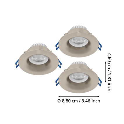 Eglo - SADA 3x LED kúpeľňových zapustených svietidiel LED/4,9W/230V 2700/4000/6500K priemer 8,8 cm IP65 matný chróm