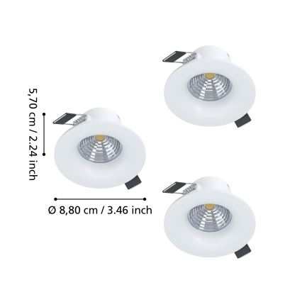 Eglo - SADA 3x LED stmievateľné zapustené stropné svietidlá LED/4,8W/230V pr. 8,8 cm biela