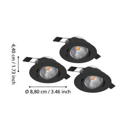Eglo - SADA 3x LED Stmievateľné podhľadové svietidlo LED/6,4W/230V pr. 8,8 cm čierna