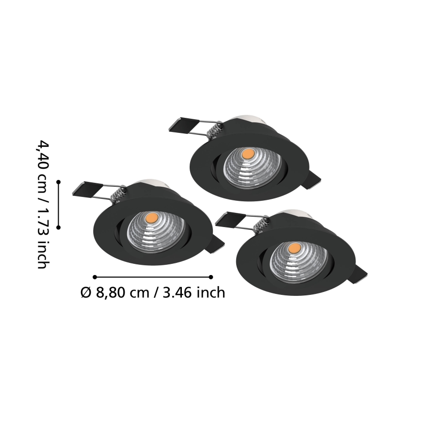 Eglo - SADA 3x LED Stmievateľné podhľadové svietidlo LED/6,4W/230V pr. 8,8 cm čierna