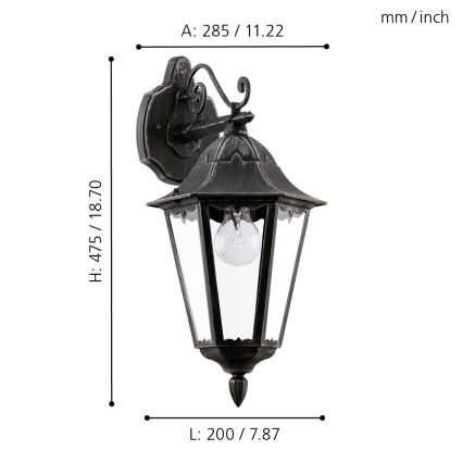 Eglo - Vonkajšie nástenné svietidlo 1xE27/60W/230V IP44