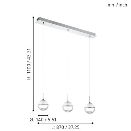 Eglo 93784 – Závesné svietidlo MONTEFIO 1 LED 3X5W/230V