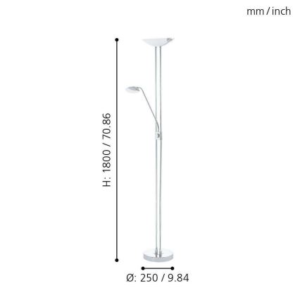 Eglo - LED Stmievateľná stojacia lampa LED/20W + LED/2,5W lesklý chróm