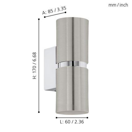 Eglo 96261 - LED Nástenné svietidlo PASSA 2xGU10/3.3W/230V guľaté