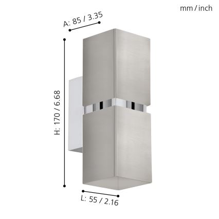 Eglo 96264 - LED nástenné svietidlo PASSA 2xGU10/2,8W/230V hranaté