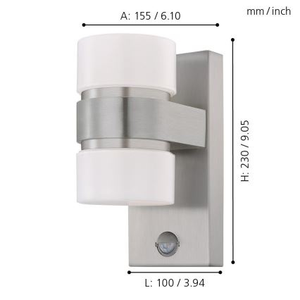 Eglo 96277 - LED Vonkajšie nástenné svietidlo s čidlom ATOLLARI 2xLED/6W