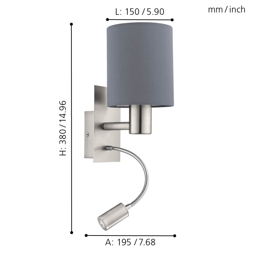 Eglo - LED Flexibilné svietidlo 1xE27/40W+LED/3,8W šedá