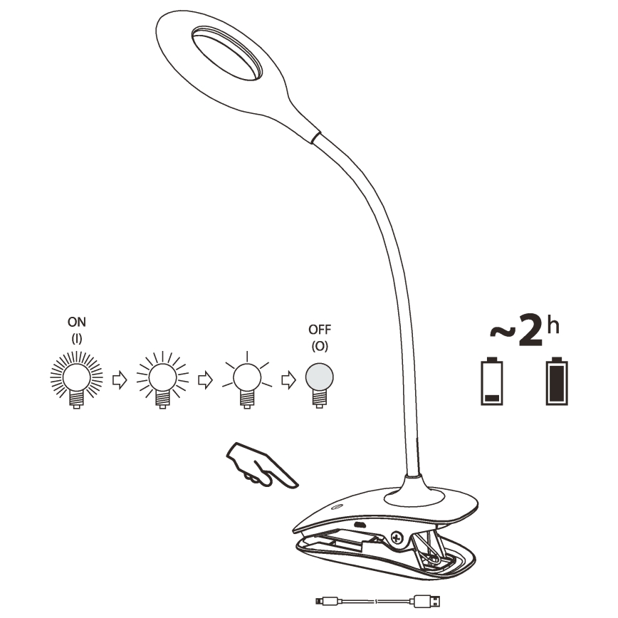 Eglo - LED Stmievateľná lampa s klipom 1xLED/3W/5V 500 mAh biela