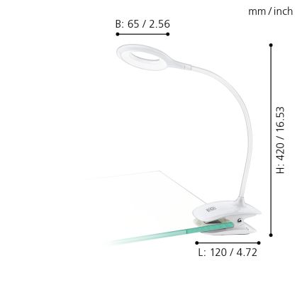 Eglo - LED Stmievateľná lampa s klipom 1xLED/3W/5V 500 mAh biela