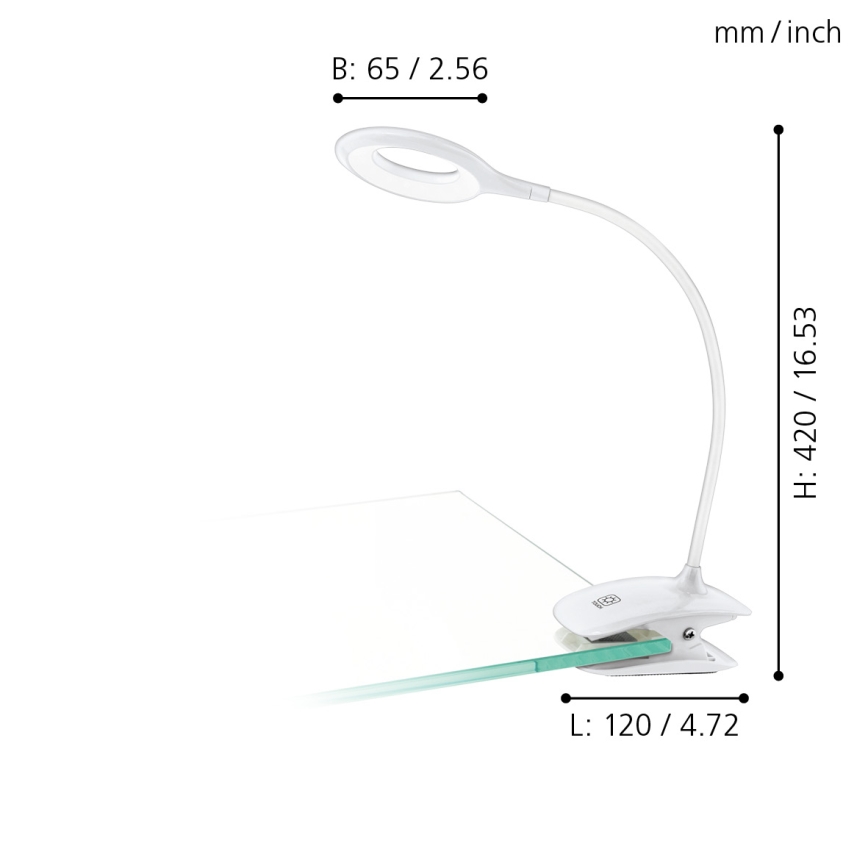 Eglo - LED Stmievateľná lampa s klipom 1xLED/3W/5V 500 mAh biela