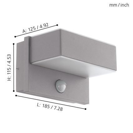 Eglo 97159 - LED Vonkajšie nástenné svietidlo so senzorom AZZINANO 2xLED/5,6W/230V