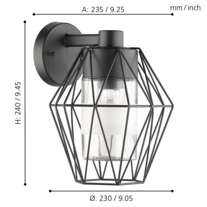 Eglo 97226 - Vonkajšie nástenné svietidlo CANOVE 1xE27/60W/230V