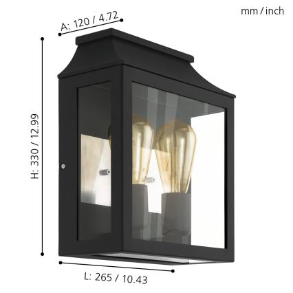 Eglo 97294 - Vonkajšie nástenné svietidlo SONCINO 2xE27/60W/230V