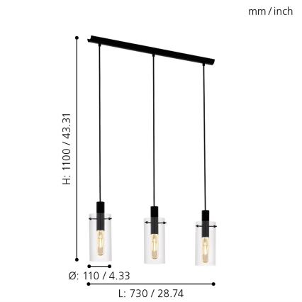 Eglo 97367 - Luster na lanku MONTEFINO 3xE27/60W/230V