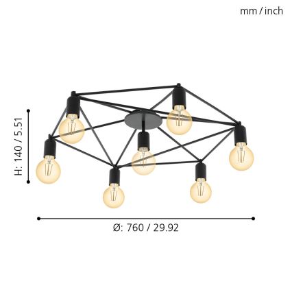 Eglo 97904 - Luster prisadený STAITI 7xE27/60W/230V čierna