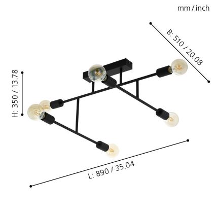 Eglo 98034 - Prisadený luster BELSIANA 6xE27/40W/230V čierna