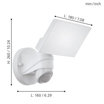 Eglo 98177 - LED Vonkajšie nástenné svietidlo so senzorom PAGINO LED/15W/230V IP44