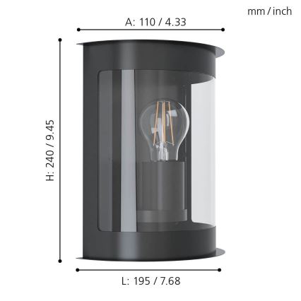 Eglo 98718 - Vonkajšie nástenné svietidlo DARIL 1 1xE27/28W/230V IP44