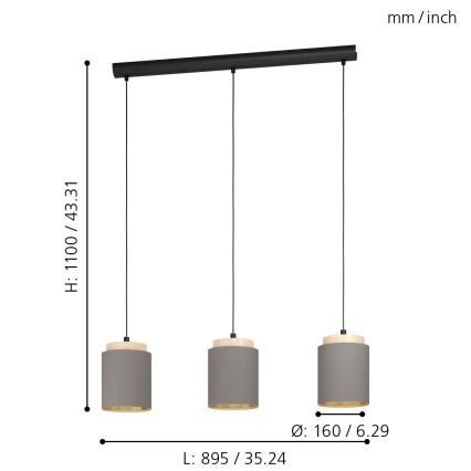 Eglo 99446 - Luster na lanku ALBARIZA 3xE27/40W/230V