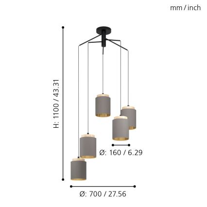 Eglo 99447 - Závesný luster na lankách ALBARIZA 5xE27/40W/230V pavúk