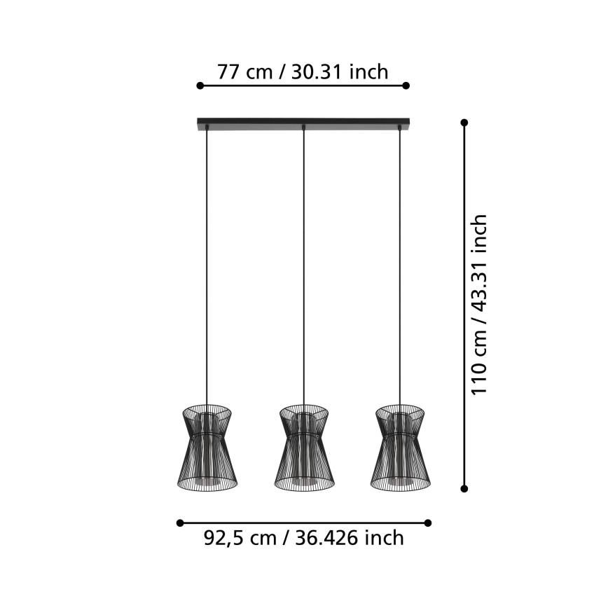 Eglo - Luster na lanku 3xE27/40W/230V čierna